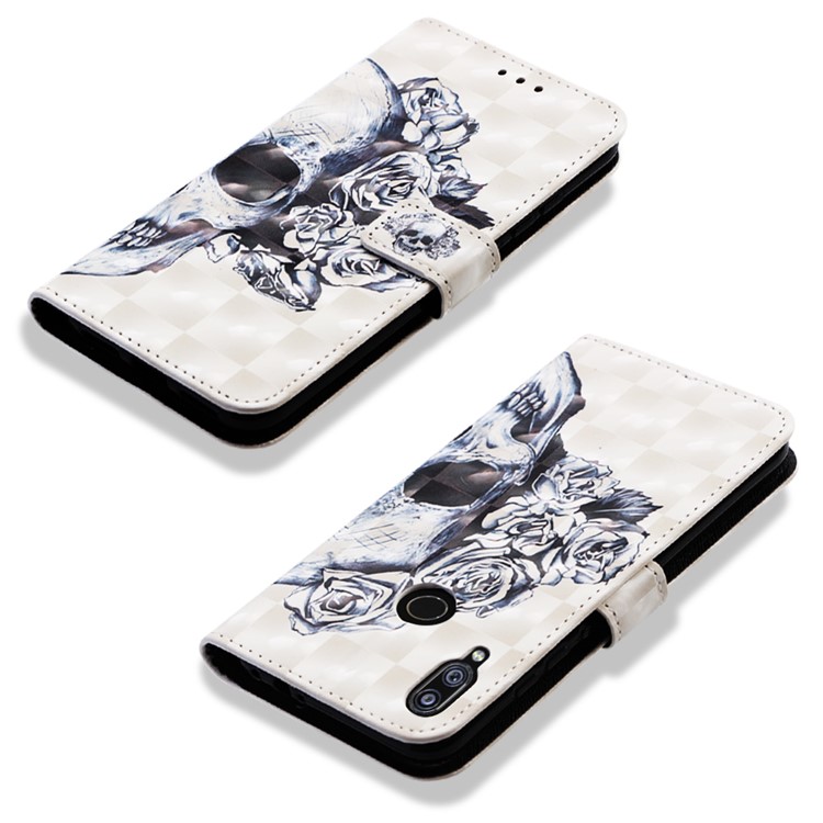 Pattern Printing Light Spot Decor Stand Leather Wallet Cover for Xiaomi Redmi Note 7S / Note 7 / Redmi Note 7 Pro (India) - Rose Skull-7