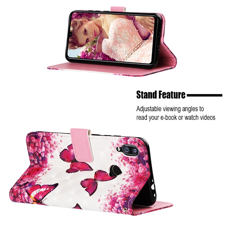 Pattern Printing Light Spot Decor Stand Leather Wallet Cover for Xiaomi Redmi Note 7S / Note 7 / Redmi Note 7 Pro (India) - Red Butterfly-4