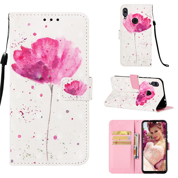 Pattern Printing Light Spot Decor Stand Leather Wallet Cover for Xiaomi Redmi Note 7S / Note 7 / Redmi Note 7 Pro (India) - Red Flower-1
