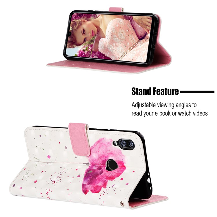 Pattern Printing Light Spot Decor Stand Leather Wallet Cover for Xiaomi Redmi Note 7S / Note 7 / Redmi Note 7 Pro (India) - Red Flower-4