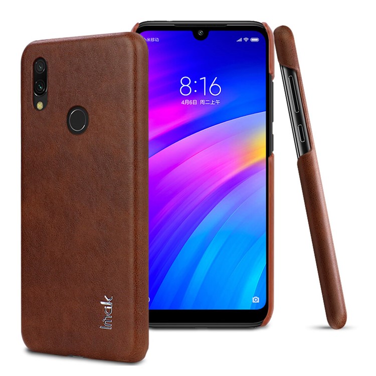 IMAK Ruiyi Series PU Leather Skin Plastic Hard Phone Shell for Xiaomi Redmi 7 / Y3 - Brown-1