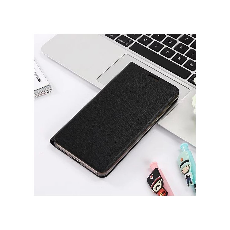 Solid Color Stand Leather Case for Xiaomi Hongmi Redmi Pro - Black-1