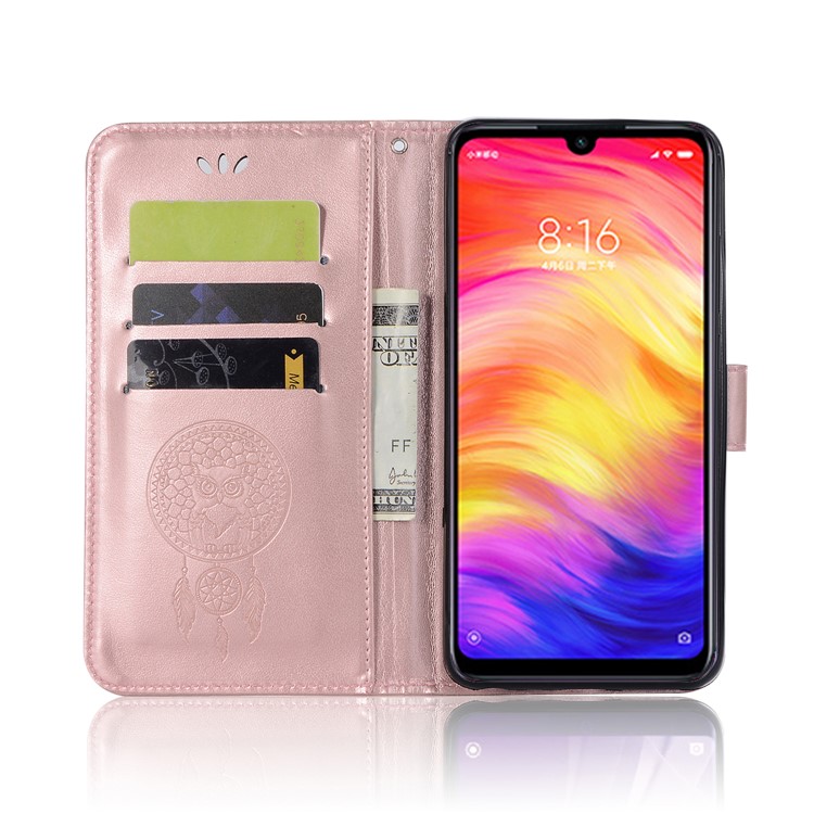 Imprint Dream Catcher Owl Leather Wallet Mobile Cover for Xiaomi Redmi 7 / Redmi Y3 - Rose Gold-2