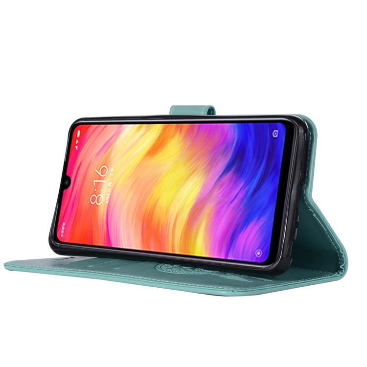 Imprint Dream Catcher Owl Leather Wallet Mobile Cover for Xiaomi Redmi 7 / Redmi Y3 - Cyan-6