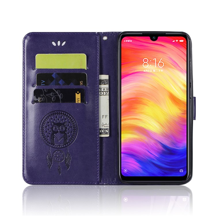 Imprint Dream Catcher Owl Leather Wallet Mobile Cover for Xiaomi Redmi 7 / Redmi Y3 - Purple-2