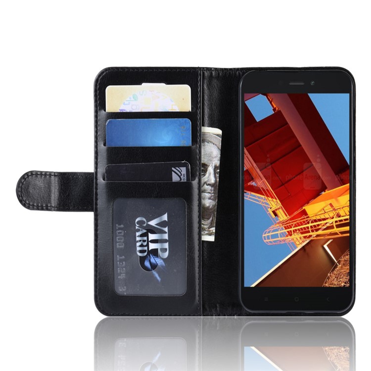 Crazy Horse PU Leather Stand Wallet Flip Case for Xiaomi Redmi Go - Black-5