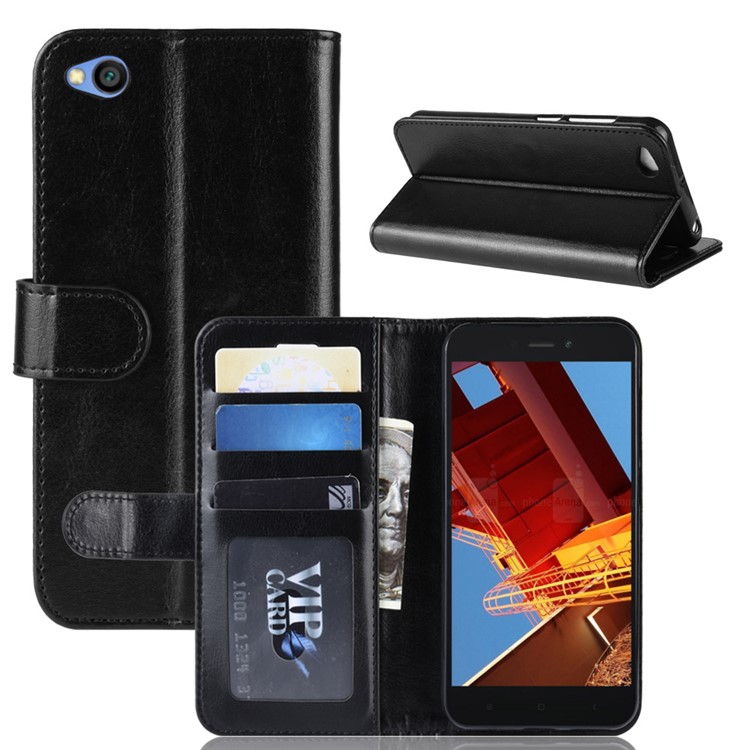 Crazy Horse PU Leather Stand Wallet Flip Case for Xiaomi Redmi Go - Black-8