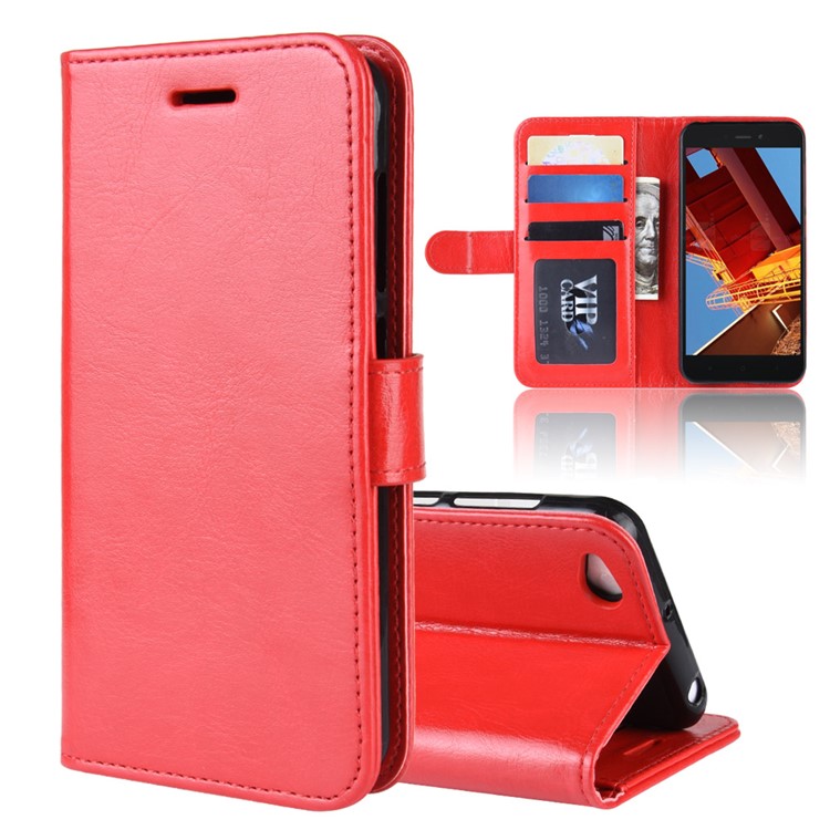 Crazy Horse PU Leather Stand Wallet Flip Case for Xiaomi Redmi Go - Red-1