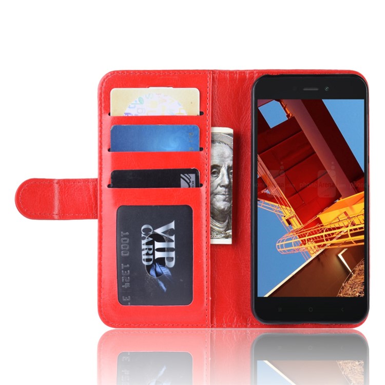 Crazy Horse PU Leather Stand Wallet Flip Case for Xiaomi Redmi Go - Red-5