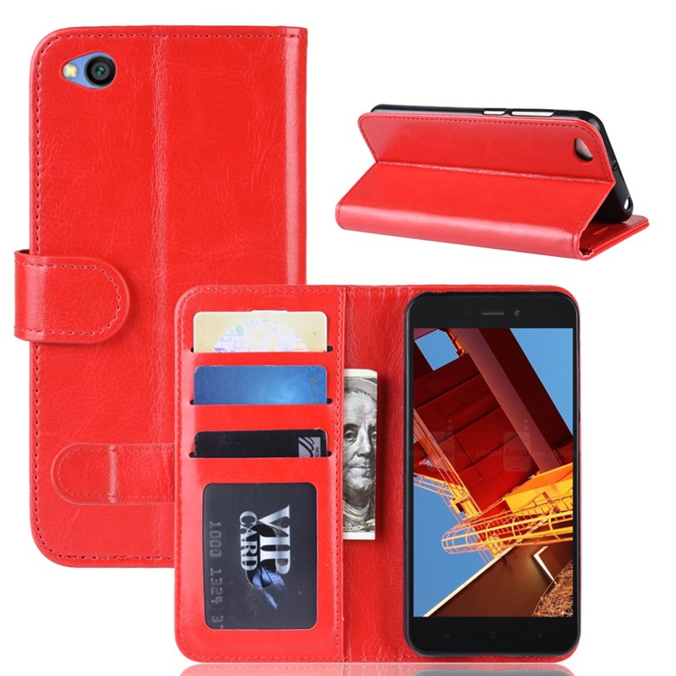 Crazy Horse PU Leather Stand Wallet Flip Case for Xiaomi Redmi Go - Red-8