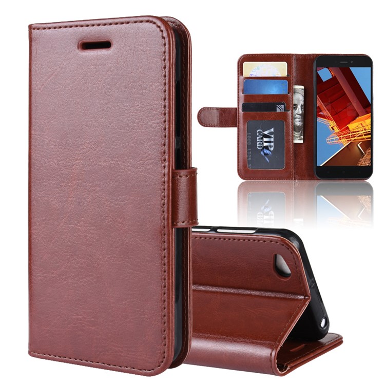 Crazy Horse PU Leather Stand Wallet Flip Case for Xiaomi Redmi Go - Brown-1