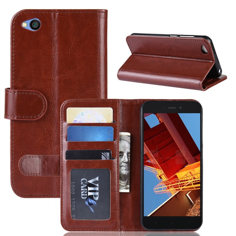 Crazy Horse PU Leather Stand Wallet Flip Case for Xiaomi Redmi Go - Brown-8