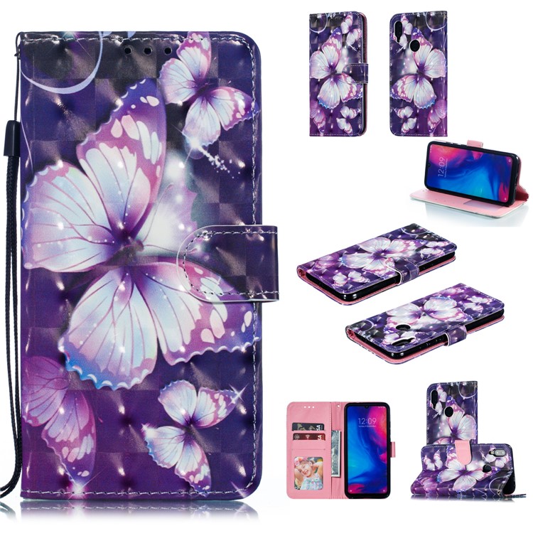 Pattern Printing Light Spot Decor Leather Wallet Case for Xiaomi Redmi Note 7S / Note 7 / Note 7 Pro (India) - Purple Butterfly-1