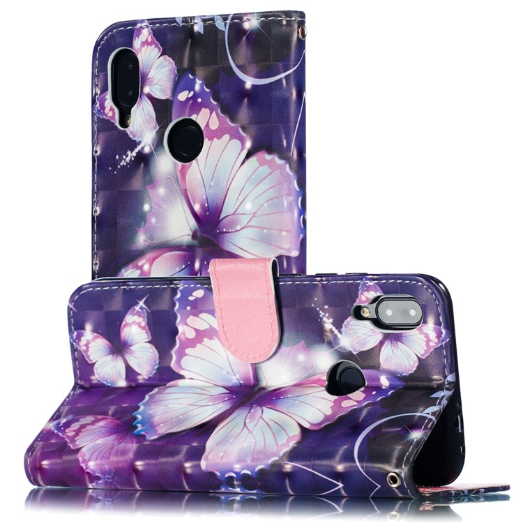 Pattern Printing Light Spot Decor Leather Wallet Case for Xiaomi Redmi Note 7S / Note 7 / Note 7 Pro (India) - Purple Butterfly-6