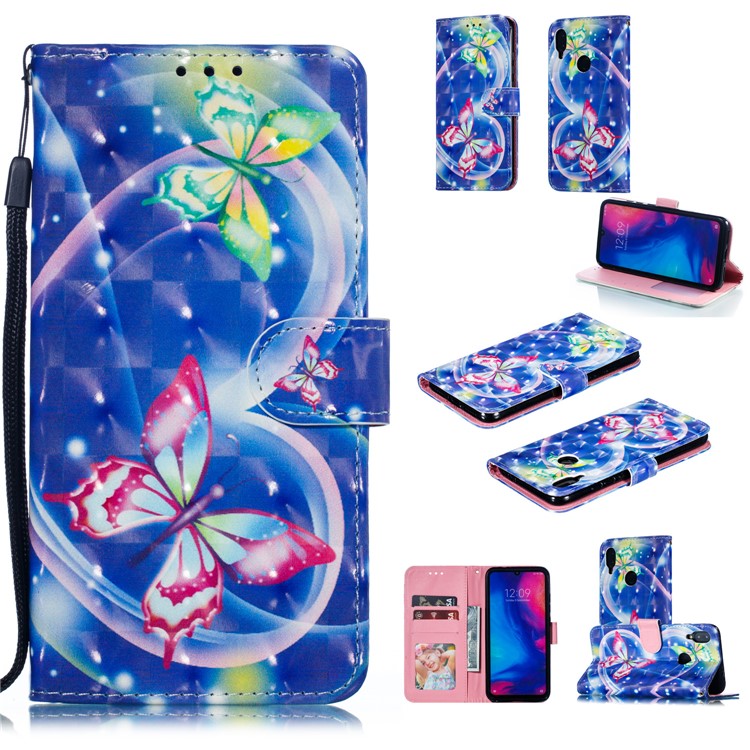 Pattern Printing Light Spot Decor Leather Wallet Case for Xiaomi Redmi Note 7S / Note 7 / Note 7 Pro (India) - Vivid Butterfly-1