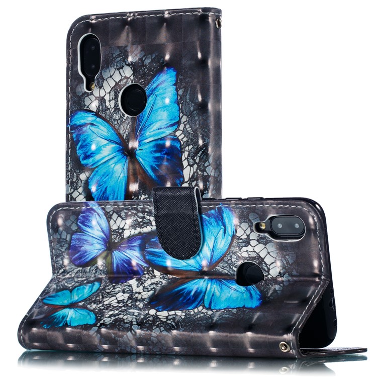 Pattern Printing Light Spot Decor Leather Wallet Case for Xiaomi Redmi Note 7S / Note 7 / Note 7 Pro (India) - Blue Butterfly-6