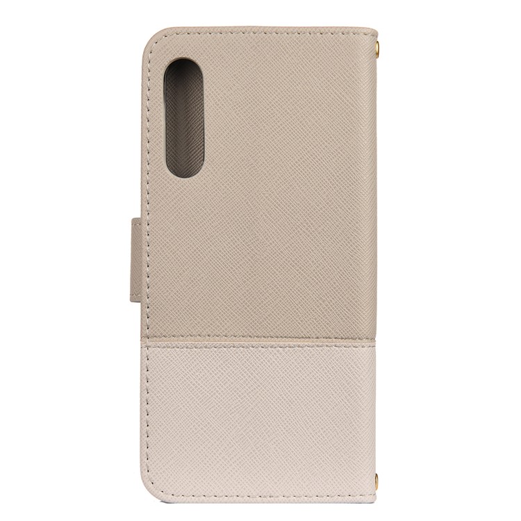 Contrast Color Cross Texture PU Leather Wallet Phone Cover for Xiaomi Mi 9 - Beige-2