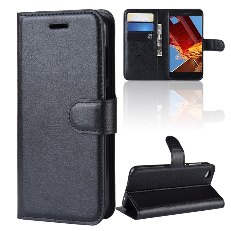 Litchi Skin PU Leather Magnetic Wallet Protection Case for Xiaomi Redmi Go - Black-2