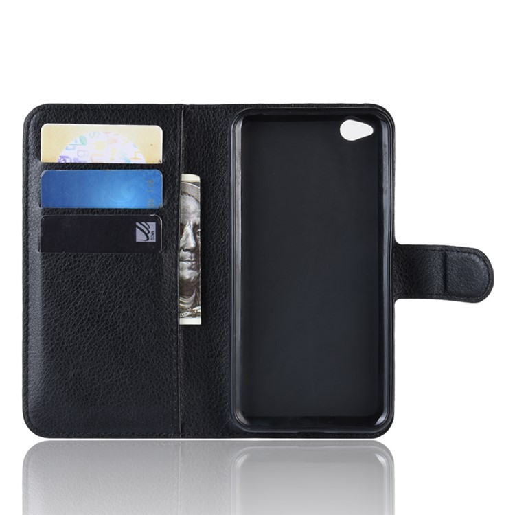 Litchi Skin PU Leather Magnetic Wallet Protection Case for Xiaomi Redmi Go - Black-4