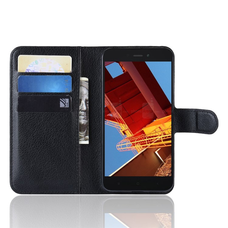 Litchi Skin PU Leather Magnetic Wallet Protection Case for Xiaomi Redmi Go - Black-5