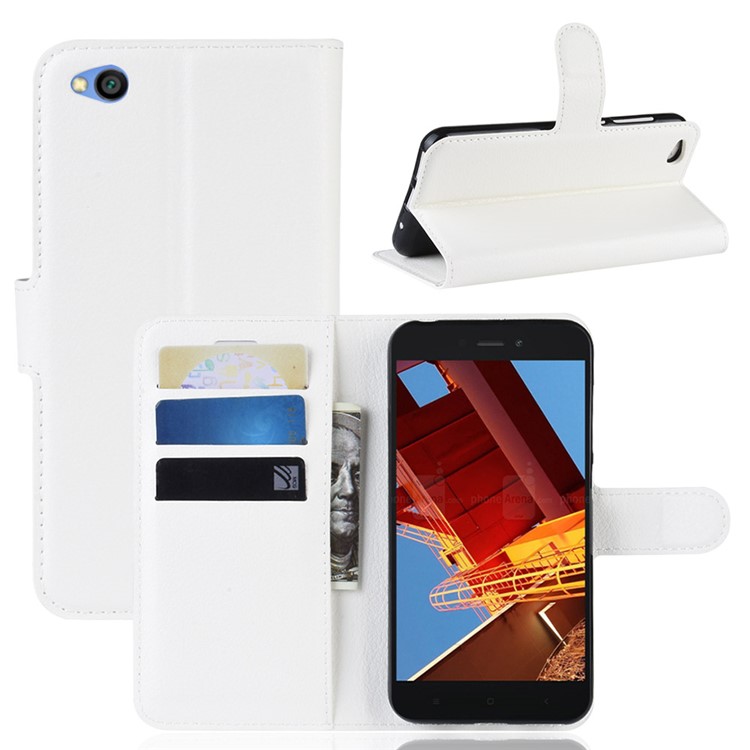 Litchi Skin PU Leather Magnetic Wallet Protection Case for Xiaomi Redmi Go - White-1
