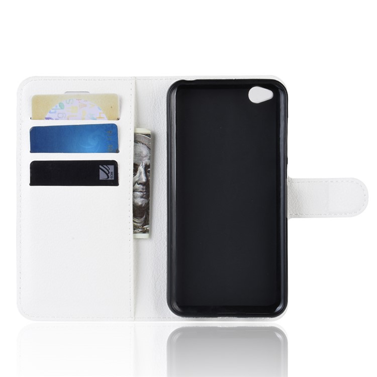 Litchi Skin PU Leather Magnetic Wallet Protection Case for Xiaomi Redmi Go - White-3