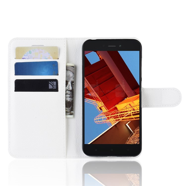 Litchi Skin PU Leather Magnetic Wallet Protection Case for Xiaomi Redmi Go - White-4