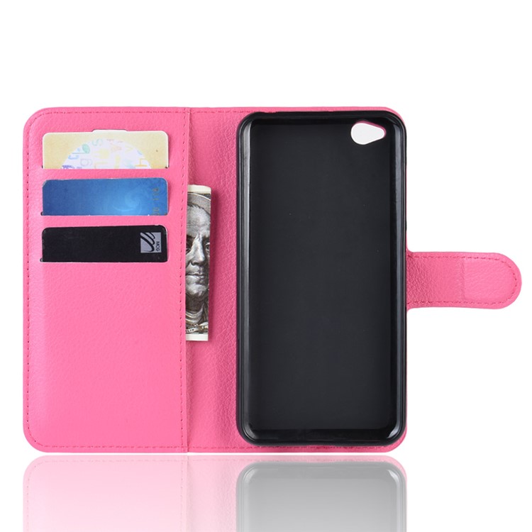 Litchi Skin PU Leather Magnetic Wallet Protection Case for Xiaomi Redmi Go - Rose-3