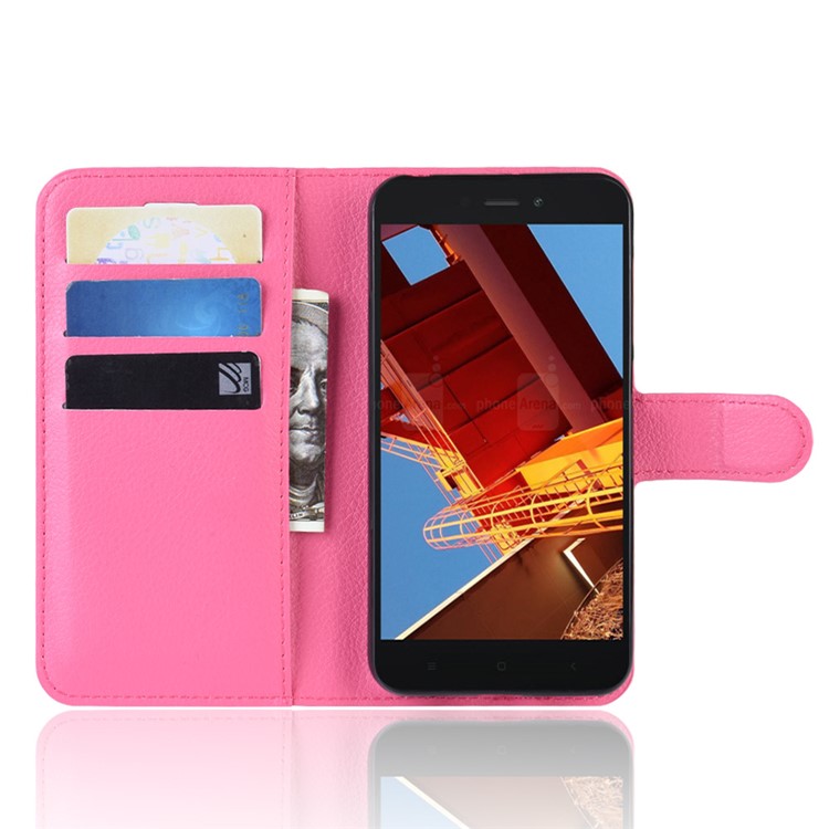Litchi Skin PU Leather Magnetic Wallet Protection Case for Xiaomi Redmi Go - Rose-4