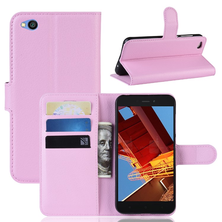 Litchi Skin PU Leather Magnetic Wallet Protection Case for Xiaomi Redmi Go - Pink-1