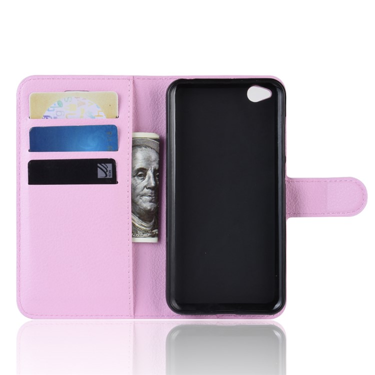 Litchi Skin PU Leather Magnetic Wallet Protection Case for Xiaomi Redmi Go - Pink-3