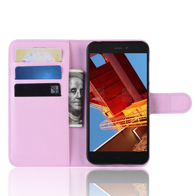 Litchi Skin PU Leather Magnetic Wallet Protection Case for Xiaomi Redmi Go - Pink-4