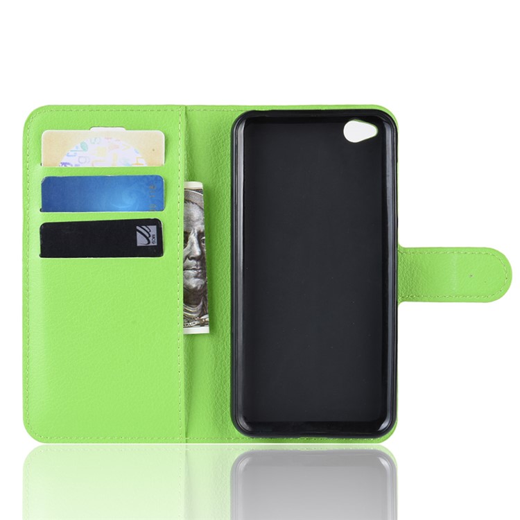 Litchi Skin PU Leather Magnetic Wallet Protection Case for Xiaomi Redmi Go - Green-3