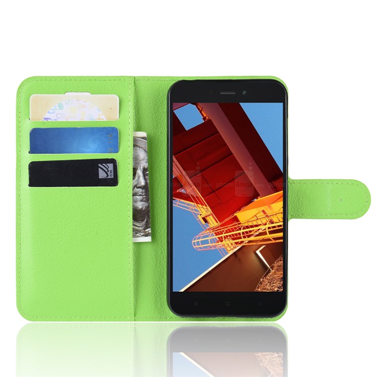 Litchi Skin PU Leather Magnetic Wallet Protection Case for Xiaomi Redmi Go - Green-4