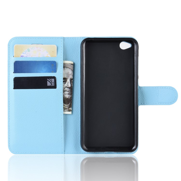 Litchi Skin PU Leather Magnetic Wallet Protection Case for Xiaomi Redmi Go - Blue-3