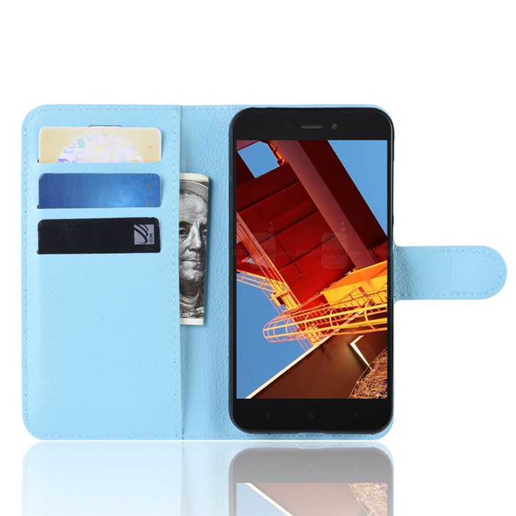 Litchi Skin PU Leather Magnetic Wallet Protection Case for Xiaomi Redmi Go - Blue-4