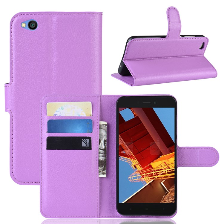 Litchi Skin PU Leather Magnetic Wallet Protection Case for Xiaomi Redmi Go - Purple-1