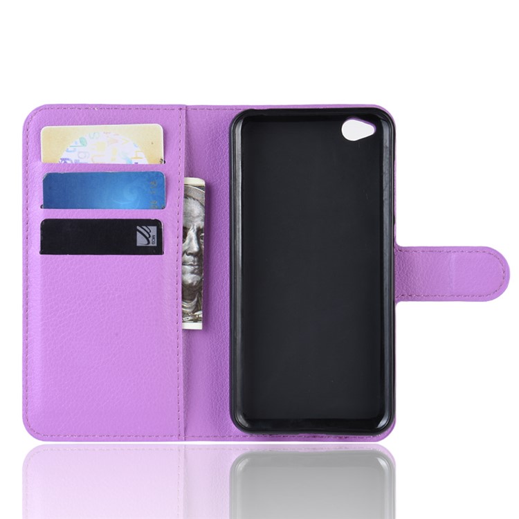 Litchi Skin PU Leather Magnetic Wallet Protection Case for Xiaomi Redmi Go - Purple-3