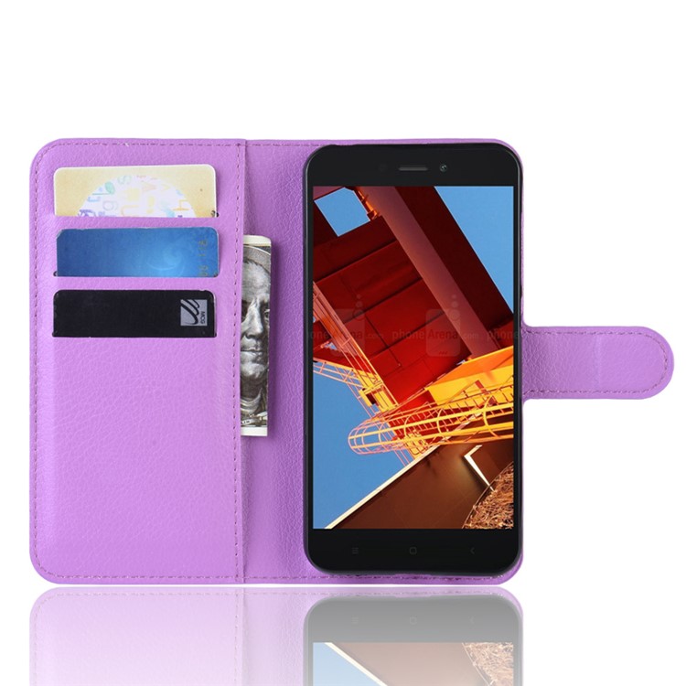 Litchi Skin PU Leather Magnetic Wallet Protection Case for Xiaomi Redmi Go - Purple-4