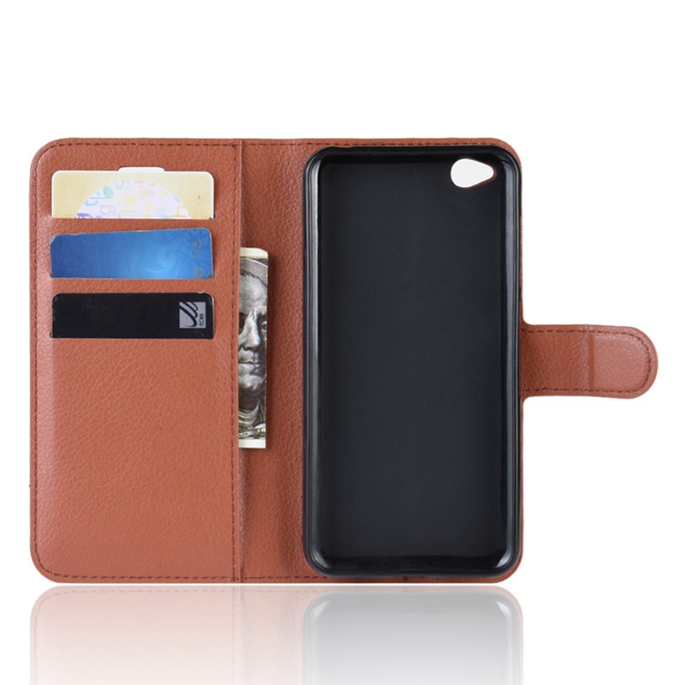 Litchi Skin PU Leather Magnetic Wallet Protection Case for Xiaomi Redmi Go - Brown-3