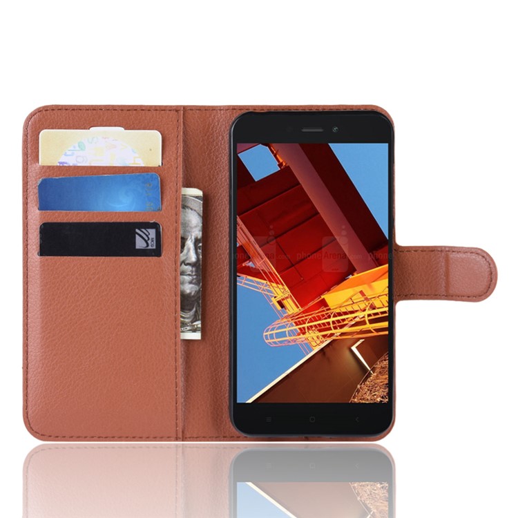 Litchi Skin PU Leather Magnetic Wallet Protection Case for Xiaomi Redmi Go - Brown-4