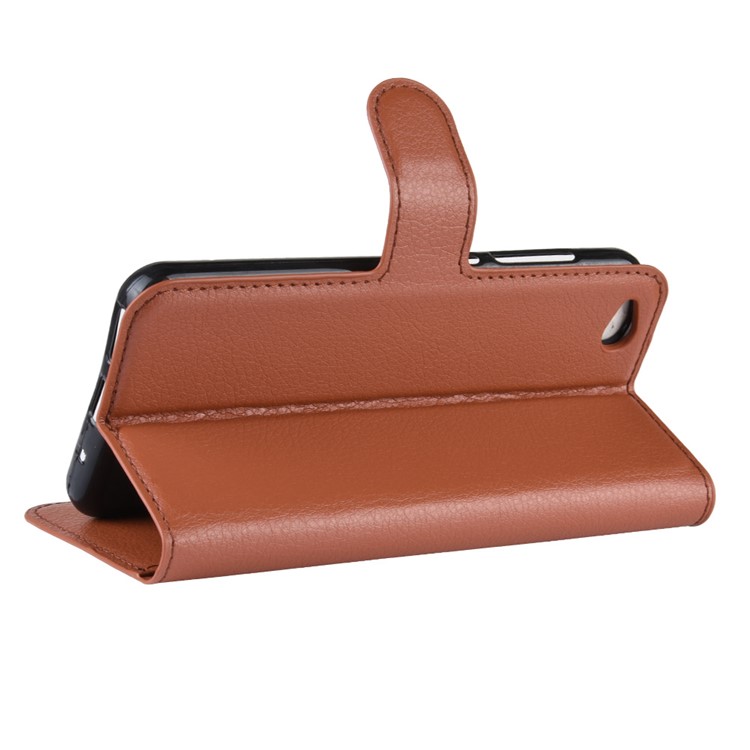 Litchi Skin PU Leather Magnetic Wallet Protection Case for Xiaomi Redmi Go - Brown-5