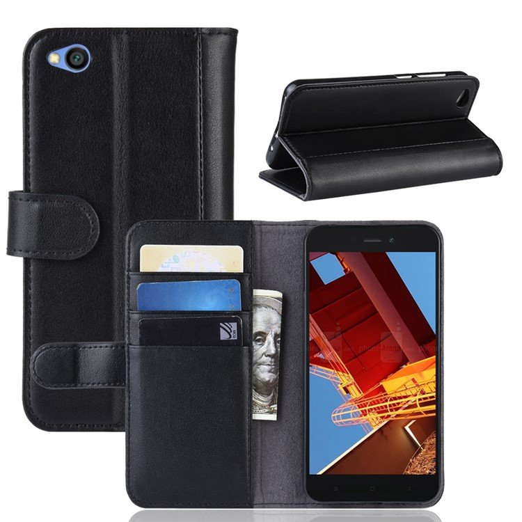 Split Leather Wallet Flip Stand Case for Xiaomi Redmi Go - Black-1