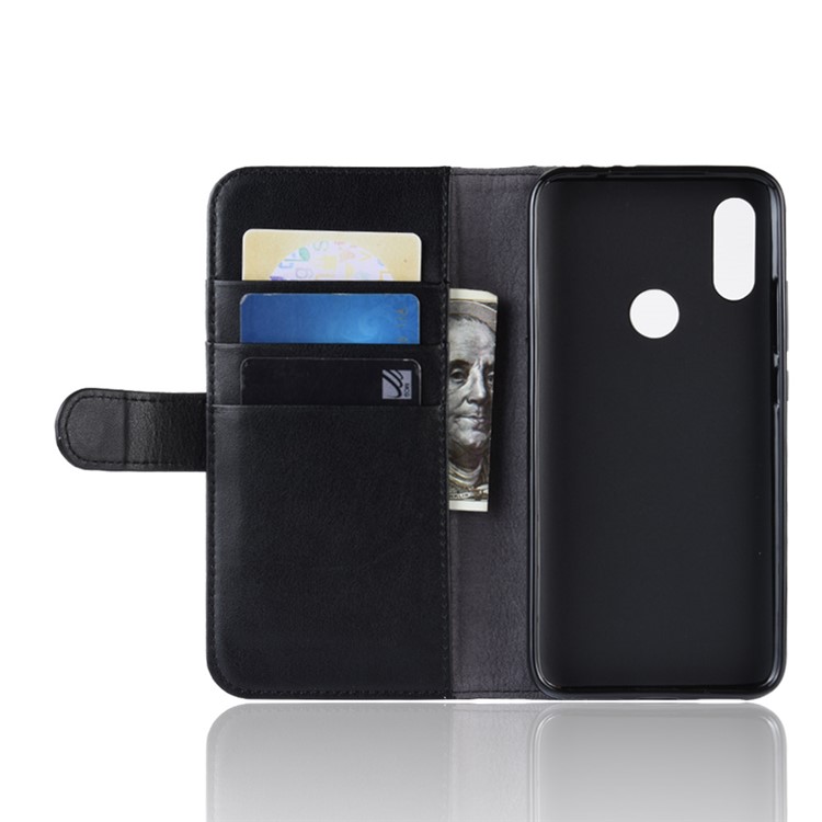 Genuine Split Leather Wallet Stand Mobile Casing for Xiaomi Redmi 7 - Black-5