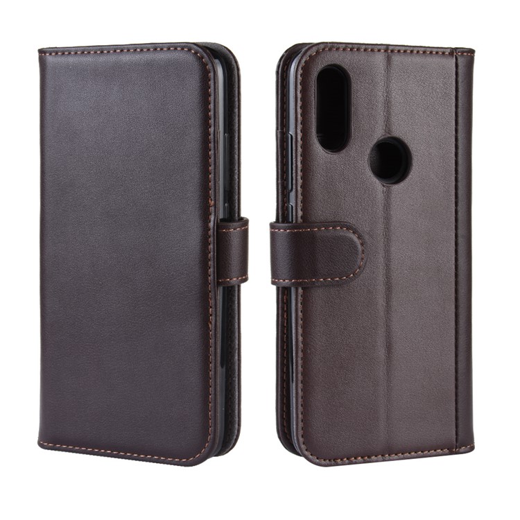 Genuine Split Leather Wallet Stand Mobile Casing for Xiaomi Redmi 7 / Redmi Y3 - Brown-2