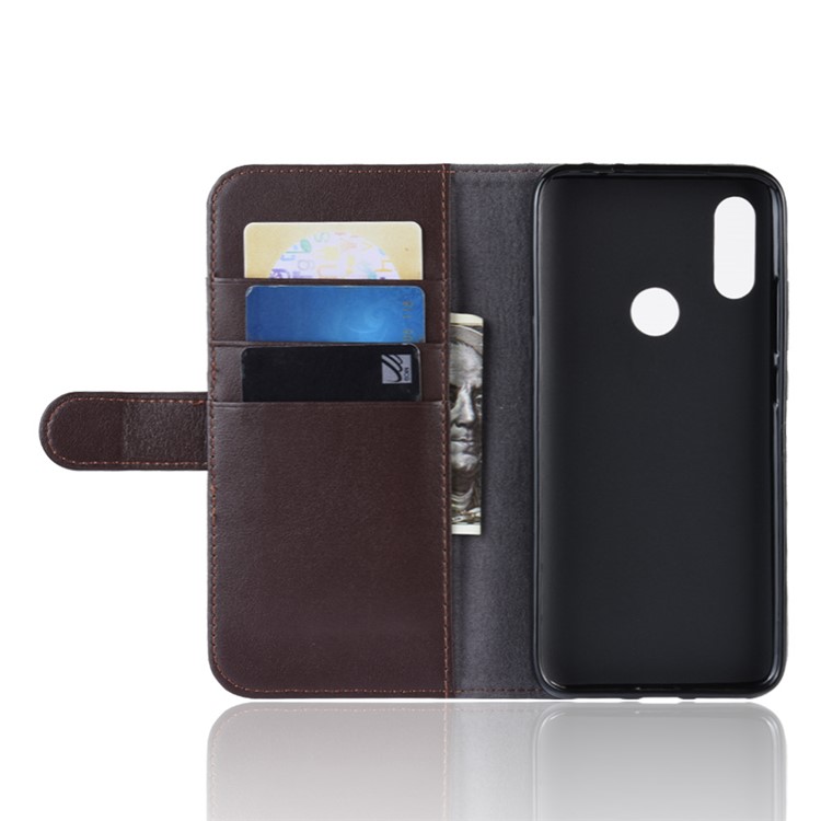 Genuine Split Leather Wallet Stand Mobile Casing for Xiaomi Redmi 7 / Redmi Y3 - Brown-5
