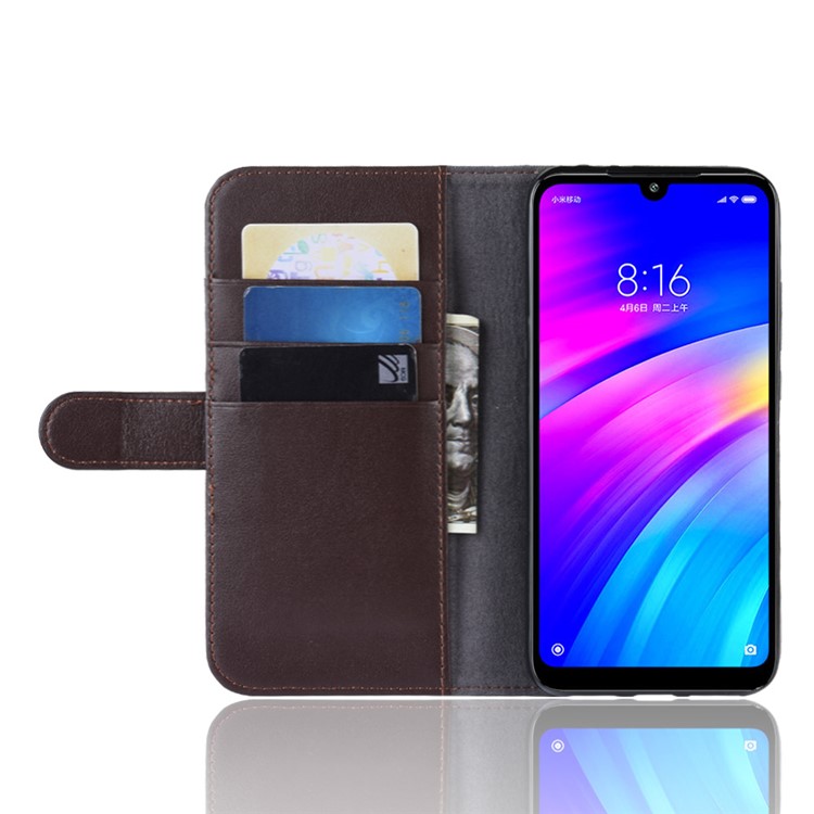 Genuine Split Leather Wallet Stand Mobile Casing for Xiaomi Redmi 7 / Redmi Y3 - Brown-6