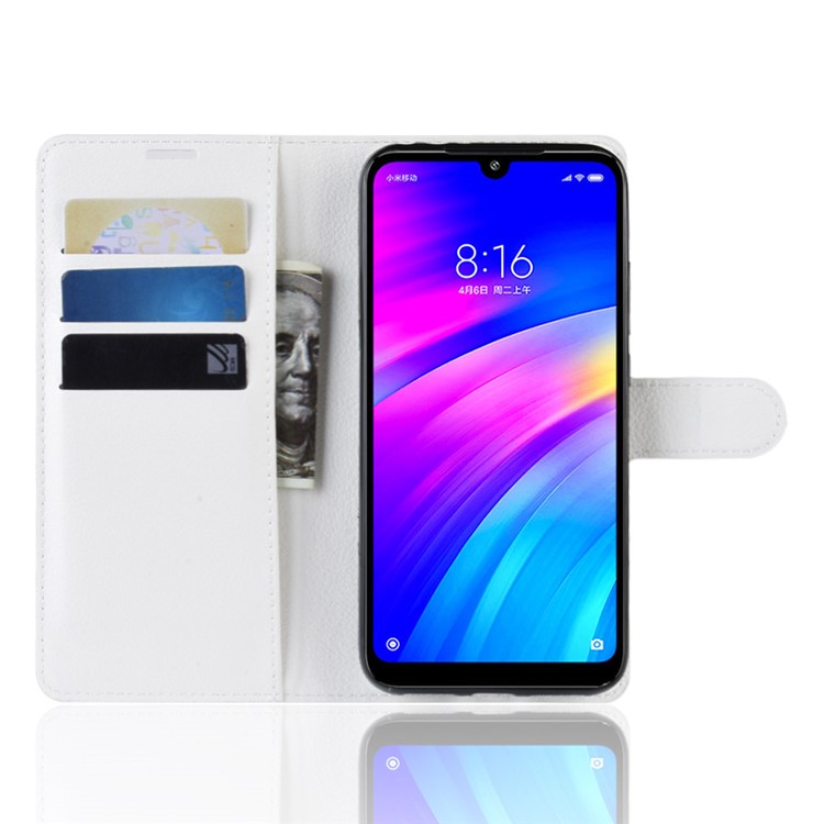 Litchi Skin Wallet Leather Stand Case for Xiaomi Redmi 7 / Redmi Y3 - White-4