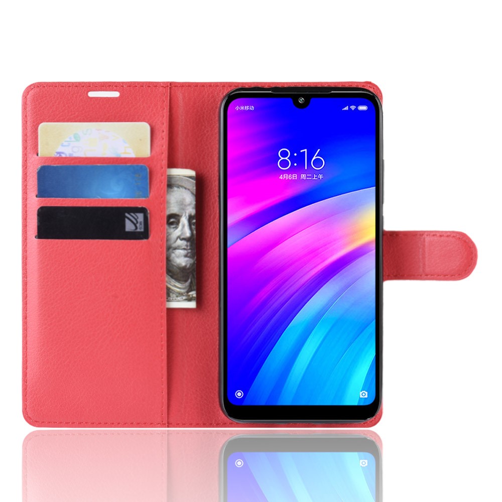 Litchi Skin Wallet Stand Case Для Xiaomi Redmi 7 / Redmi Y3 - Красный-4