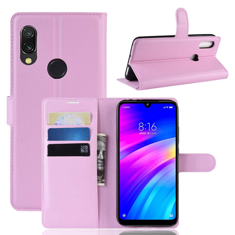 Litchi Skin Wallet Leather Stand Case for Xiaomi Redmi 7 / Redmi Y3 - Pink-1